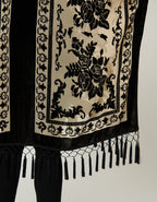 Ivory & Black Velvet Tapestry Tassel Kimono - Unique Vintage - Womens, TOPS, OUTERWEAR