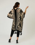 Ivory & Black Velvet Tapestry Tassel Kimono - Unique Vintage - Womens, TOPS, OUTERWEAR