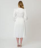 Ivory Button Front Satin Midi Dress - Unique Vintage - Womens, DRESSES, MIDI
