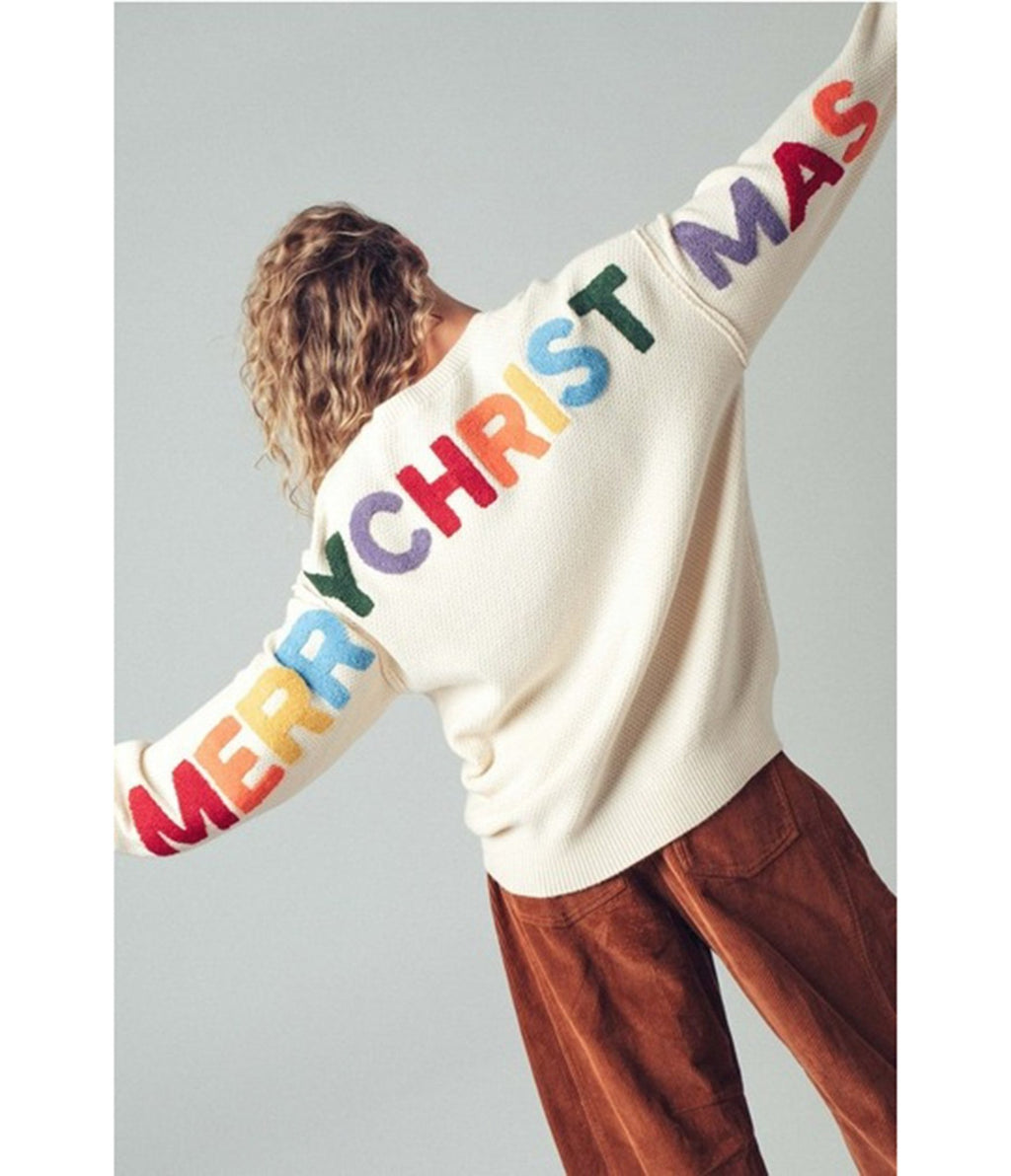 Ivory Festive Merry Christmas Sweater - Unique Vintage - Womens, TOPS, SWEATERS