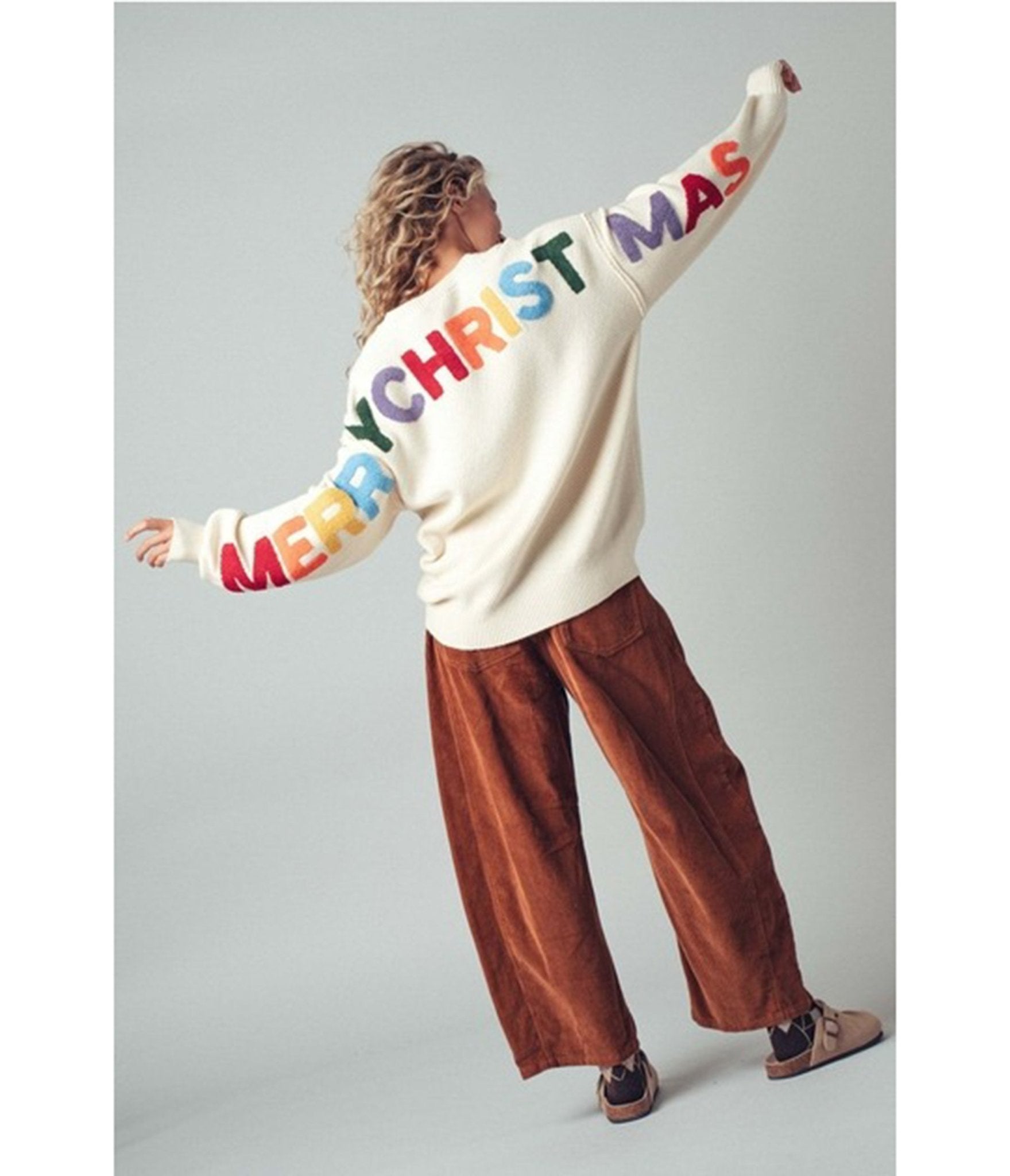 Ivory Festive Merry Christmas Sweater - Unique Vintage - Womens, TOPS, SWEATERS