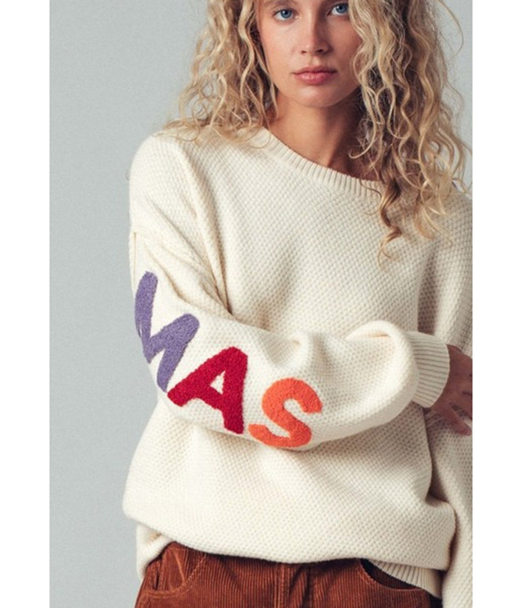 Ivory Festive Merry Christmas Sweater - Unique Vintage - Womens, TOPS, SWEATERS