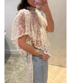 Ivory Floral Lace Sheer Top - Unique Vintage - Womens, TOPS, WOVEN TOPS