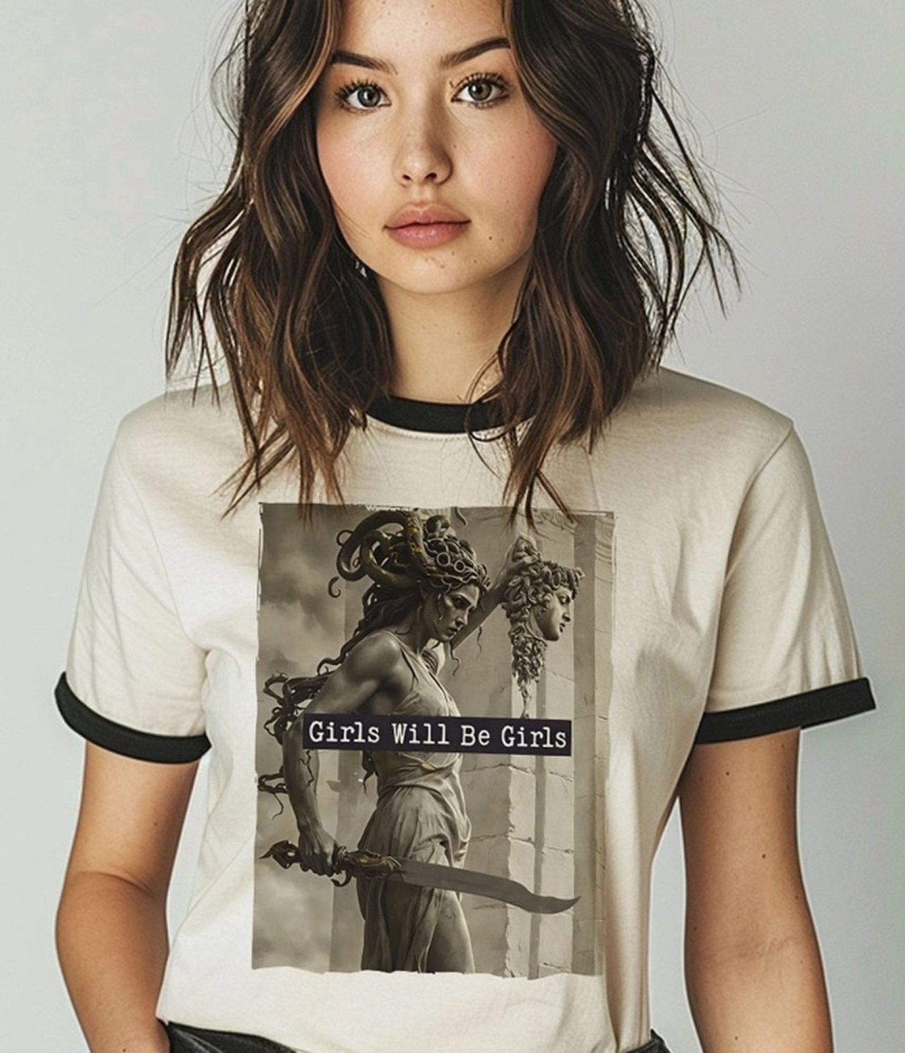 Ivory Girls Will Be Girls Unisex Ringer Graphic Tee - Unique Vintage - Womens, GRAPHIC TEES, TEES
