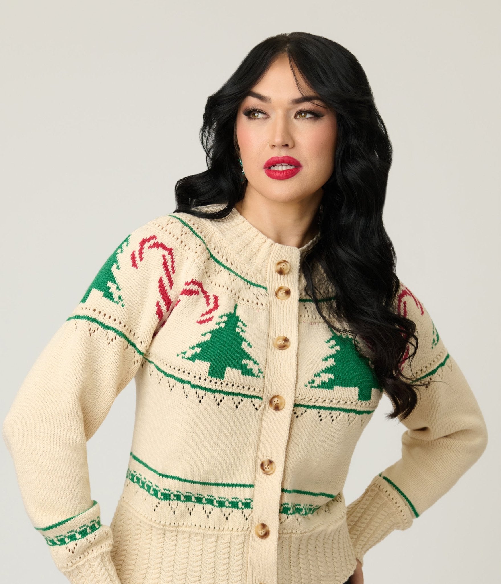 Ivory Holiday Cheer Cardigan - Unique Vintage - Womens, TOPS, SWEATERS