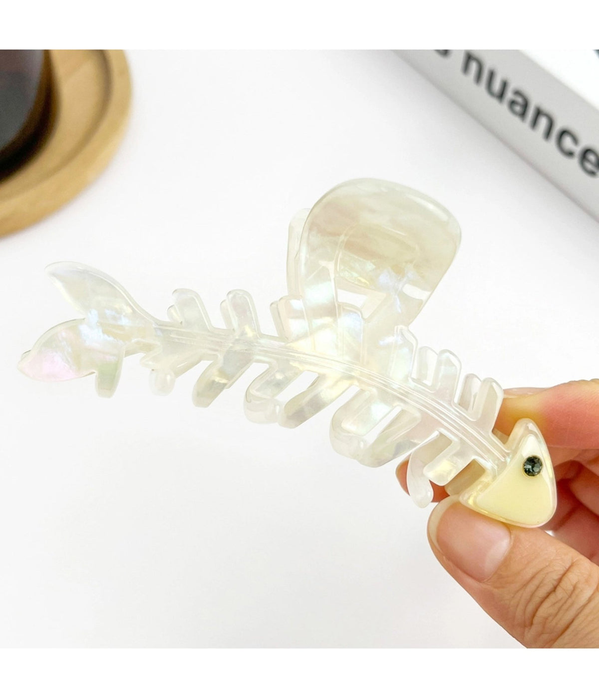 Ivory Iridescent Fish Bone Hair Claw Clip - Unique Vintage - Hair Clips