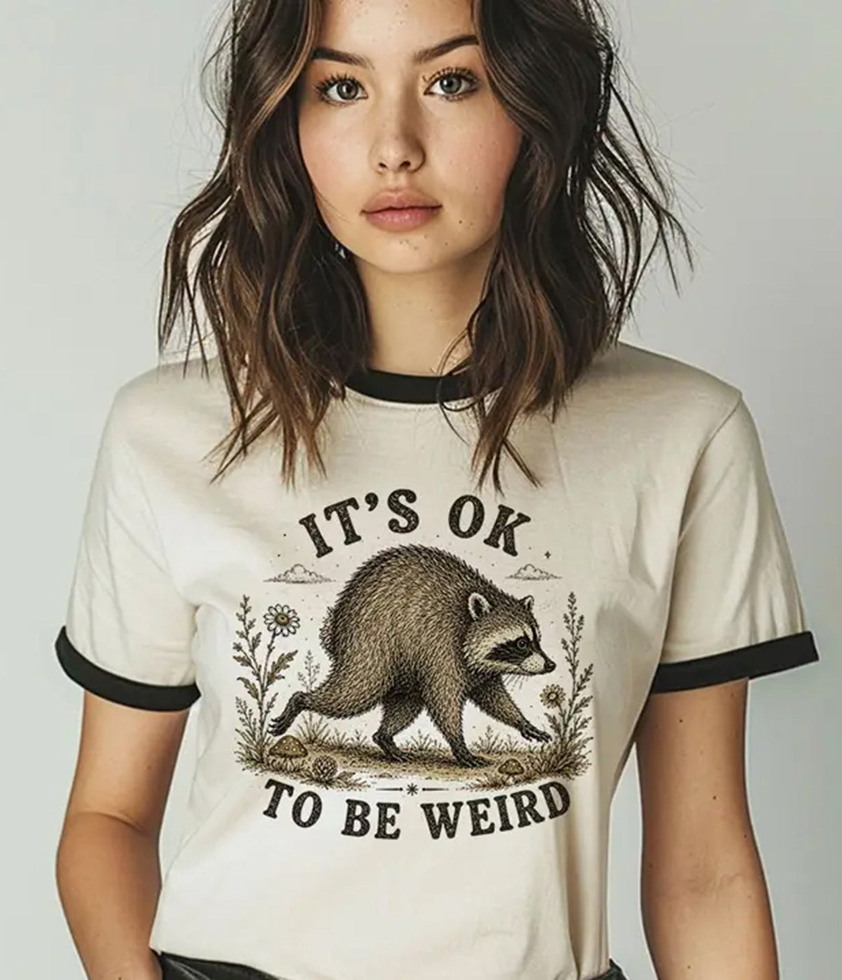 Ivory Jimothy Raccoon Ringer Graphic Tee - Unique Vintage - Graphic Tees