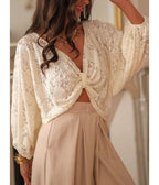 Ivory Lace Bow Detail Top - Unique Vintage - Womens, TOPS, WOVEN TOPS