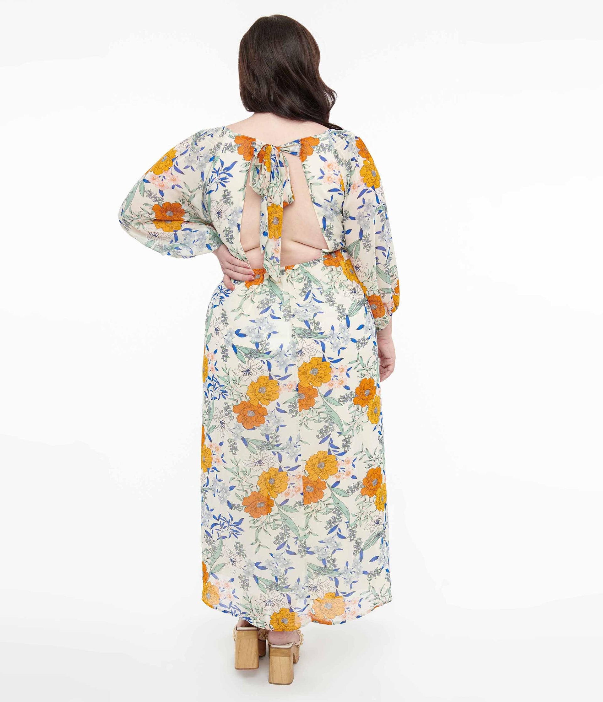 Ivory & Multicolor Floral Maxi Dress - Unique Vintage - Womens, DRESSES, MAXI