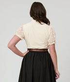 Ivory Puff Sleeve Bow Blouse - Unique Vintage - Womens, TOPS, SHIRTS
