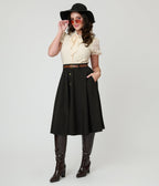 Ivory Puff Sleeve Bow Blouse - Unique Vintage - Womens, TOPS, SHIRTS