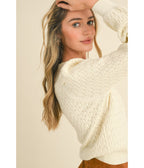 Ivory Puff Sleeve Scalloped Pointelle Sweater - Unique Vintage - Womens, TOPS, SWEATERS