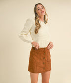 Ivory Puff Sleeve Scalloped Pointelle Sweater - Unique Vintage - Womens, TOPS, SWEATERS