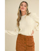 Ivory Puff Sleeve Scalloped Pointelle Sweater