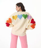 Ivory & Rainbow Heart Shaped Patch Sweater - Unique Vintage - Womens, TOPS, SWEATERS