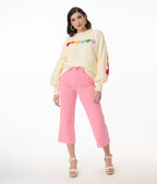 Ivory & Rainbow Heart Shaped Patch Sweater - Unique Vintage - Womens, TOPS, SWEATERS