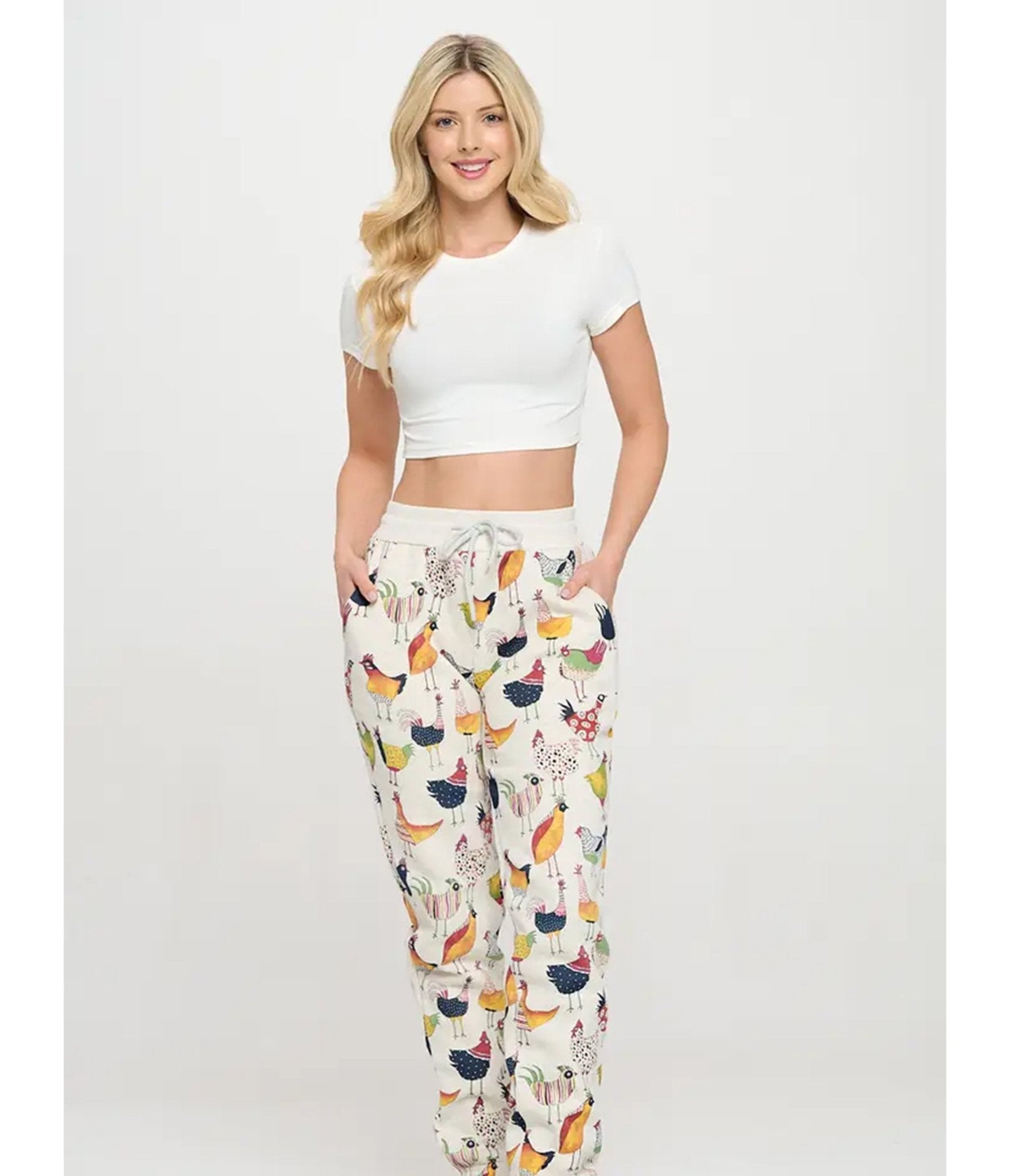 Ivory Rooster Print Sweatpants - Unique Vintage - Womens, BOTTOMS, PANTS