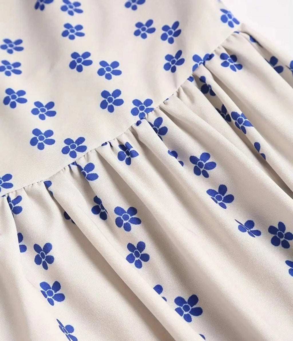 Ivory Sardine Print Spaghetti Strap Midi Dress - Unique Vintage - Womens, DRESSES, MIDI