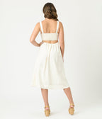 Ivory Sleeveless Square Neck Midi Dress - Unique Vintage - Womens, DRESSES, MIDI