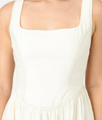 Ivory Sleeveless Square Neck Midi Dress - Unique Vintage - Womens, DRESSES, MIDI
