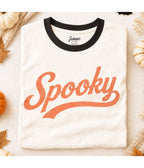 Ivory Spooky Graphic Ringer Tee - Unique Vintage - Graphic Tees