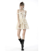 Ivory Steampunk Short Sleeve Dress - Unique Vintage - Womens, DRESSES, MIDI
