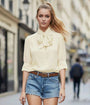 Ivory Tie Neck Three Quarter Sleeve Blouse