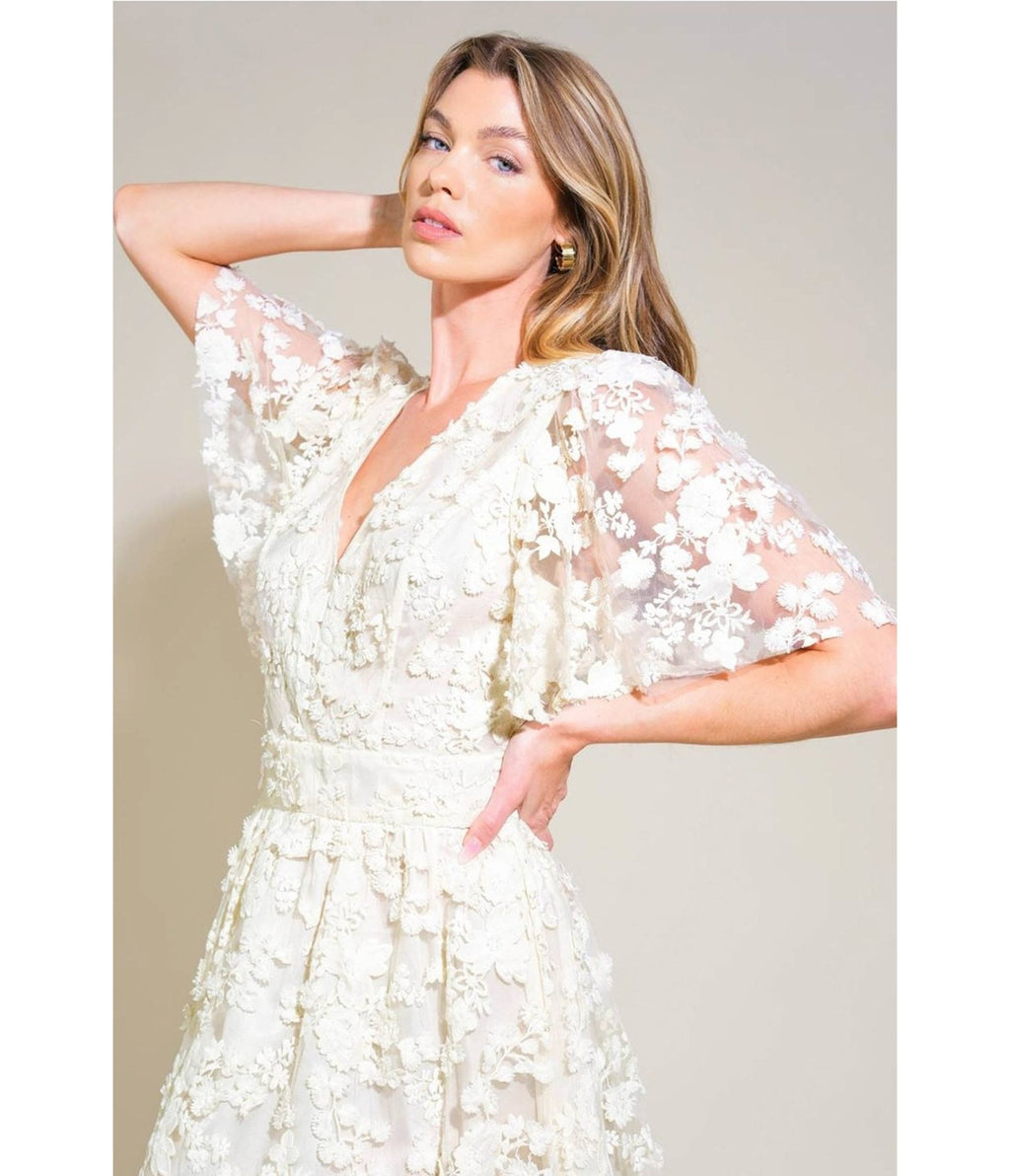 Ivory Woven Lace Midi Dress - Unique Vintage - Womens, DRESSES, MIDI