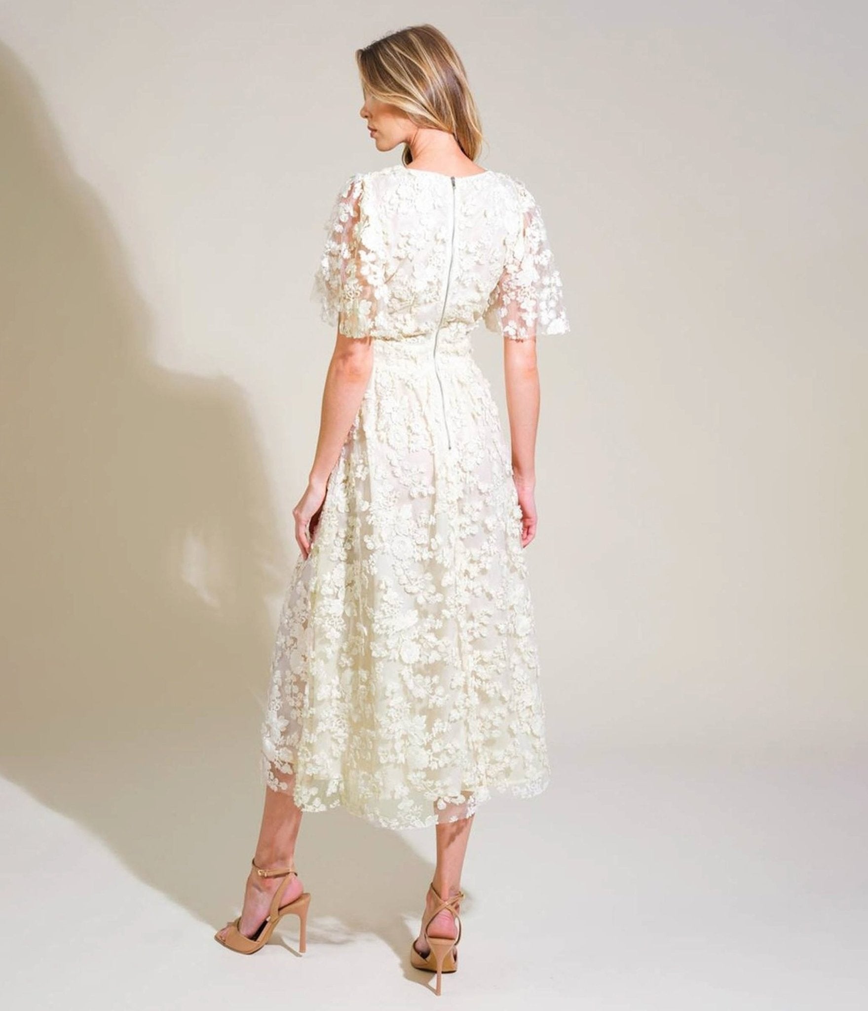 Ivory Woven Lace Midi Dress - Unique Vintage - Womens, DRESSES, MIDI