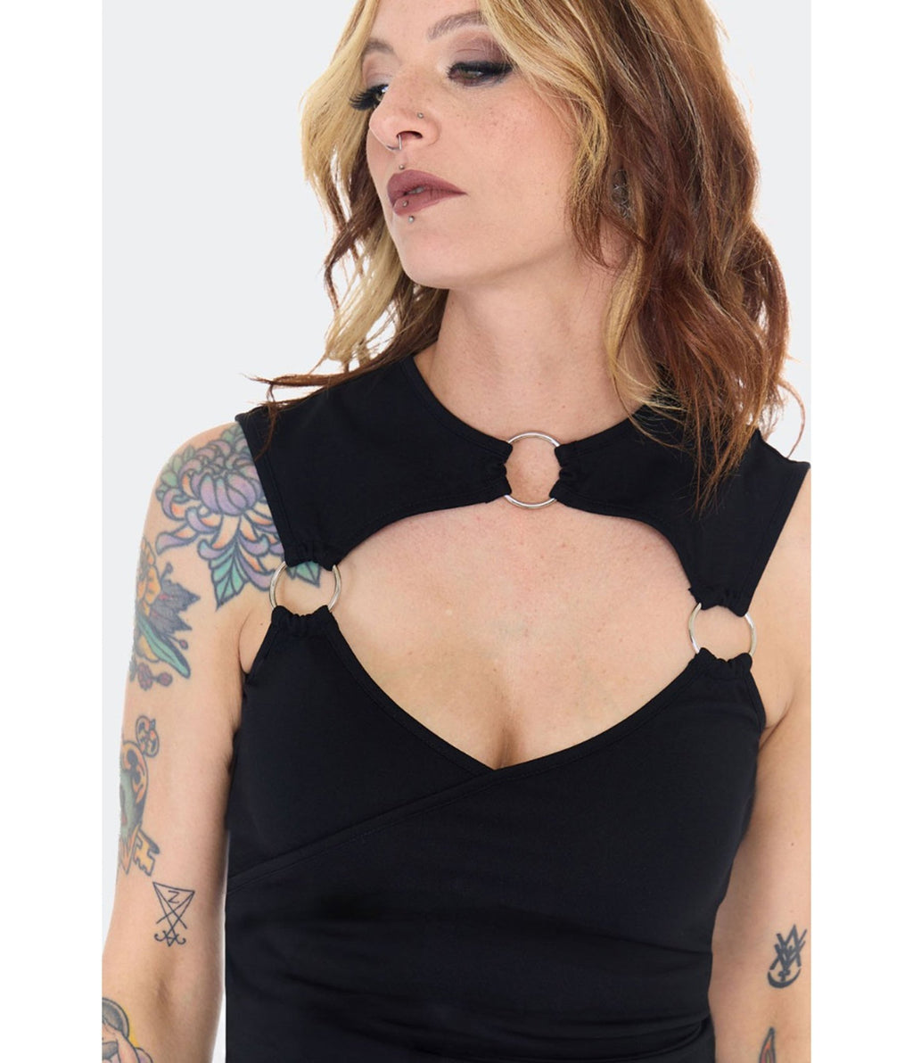 Jawbreaker Black O - Ring Cutout Knit Top - Unique Vintage - Womens, TOPS, SHIRTS