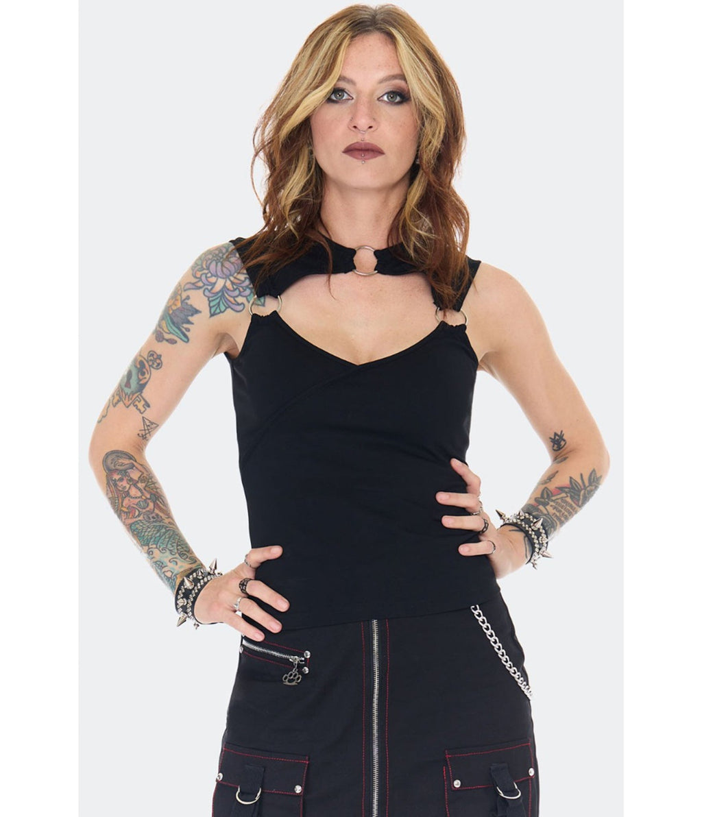 Jawbreaker Black O - Ring Cutout Knit Top - Unique Vintage - Womens, TOPS, SHIRTS