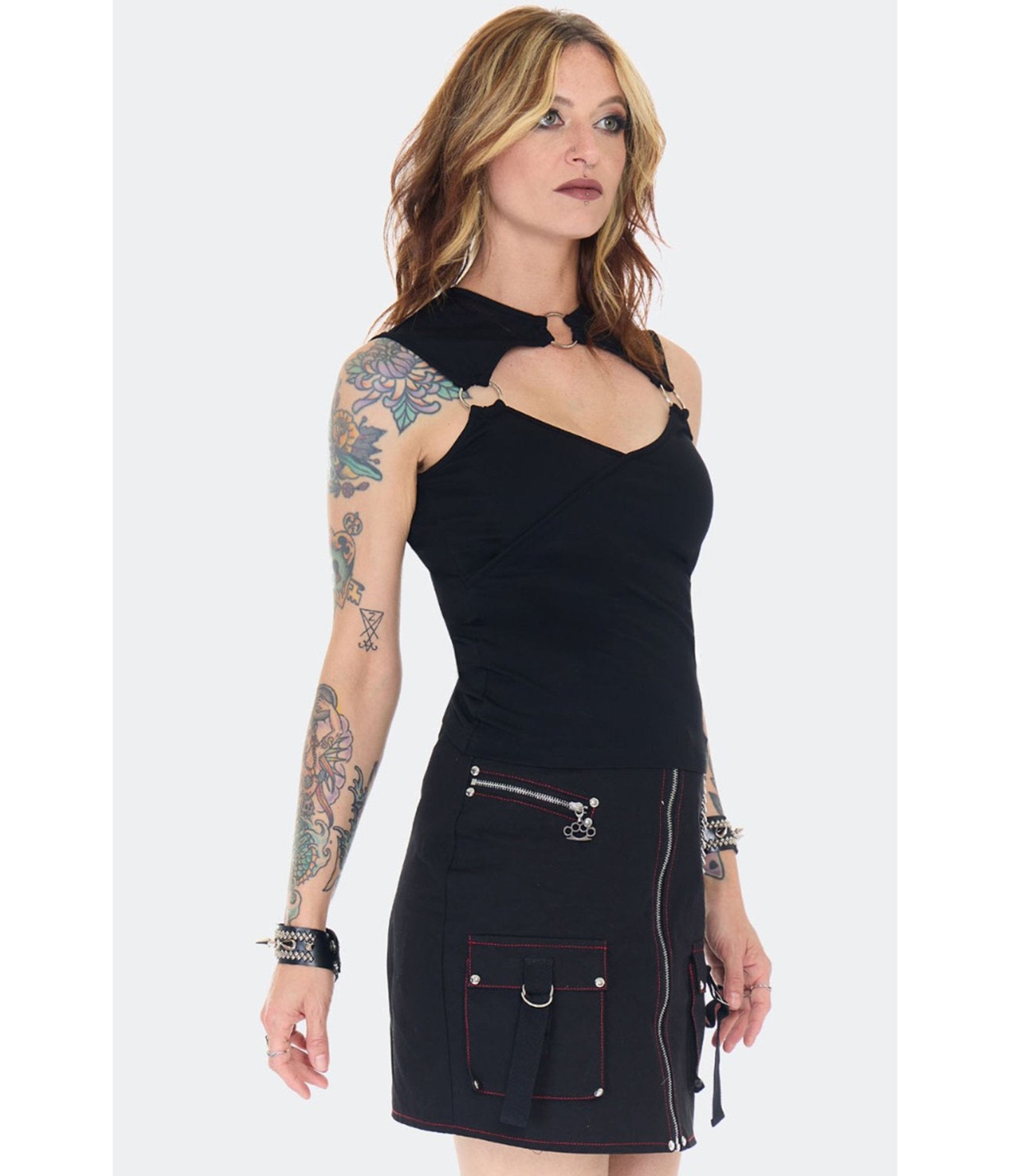 Jawbreaker Black O - Ring Cutout Knit Top - Unique Vintage - Womens, TOPS, SHIRTS