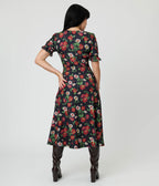 Jawbreaker Black Skull Flower Midi Dress - Unique Vintage - Womens, DRESSES, MIDI