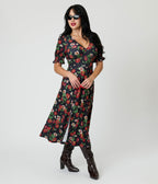 Jawbreaker Black Skull Flower Midi Dress - Unique Vintage - Womens, DRESSES, MIDI