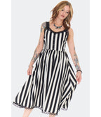 Jawbreaker Black & White Striped Midi Dress - Unique Vintage - Womens, DRESSES, MIDI