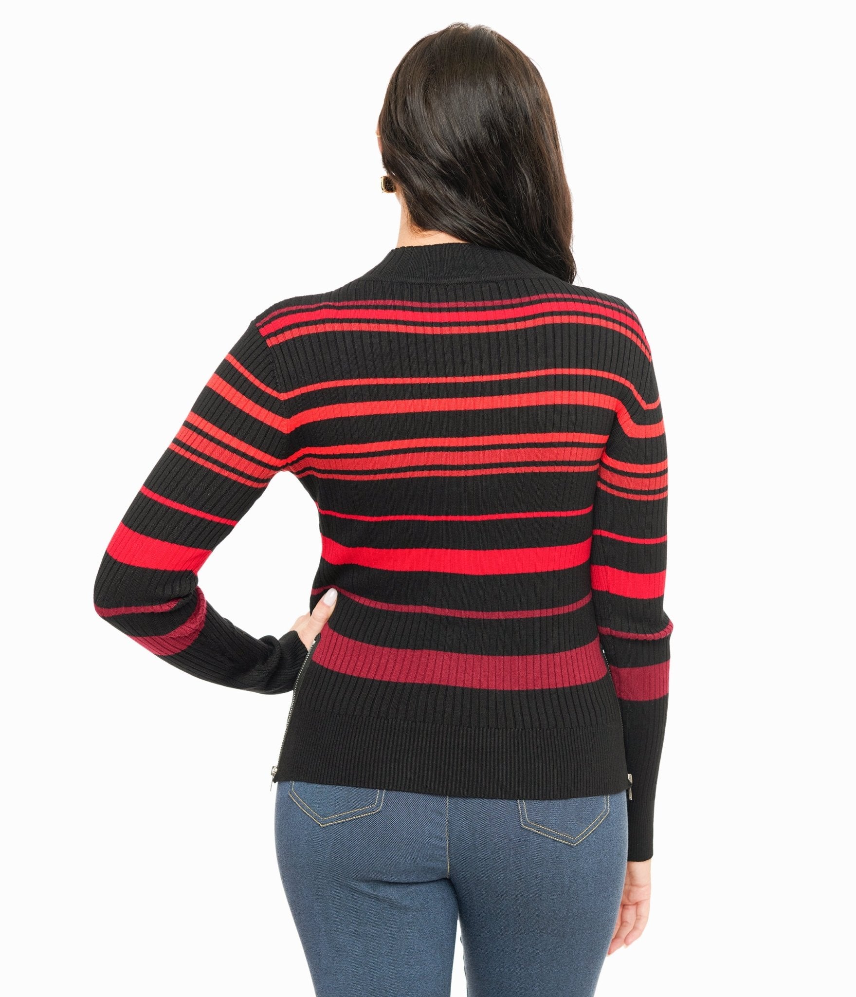 Jawbreaker Red & Black Stripe High Neck Sweater - Unique Vintage - Womens, TOPS, SWEATERS
