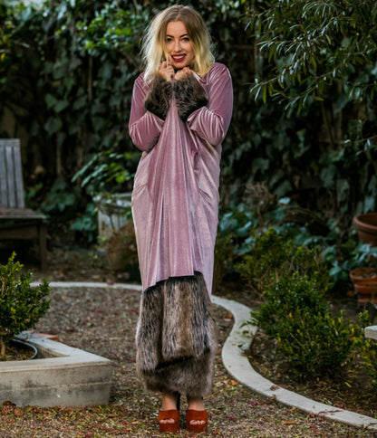 Jennafer Grace Blush Velvet Faux Fur Jacket - Unique Vintage - Womens, TOPS, OUTERWEAR