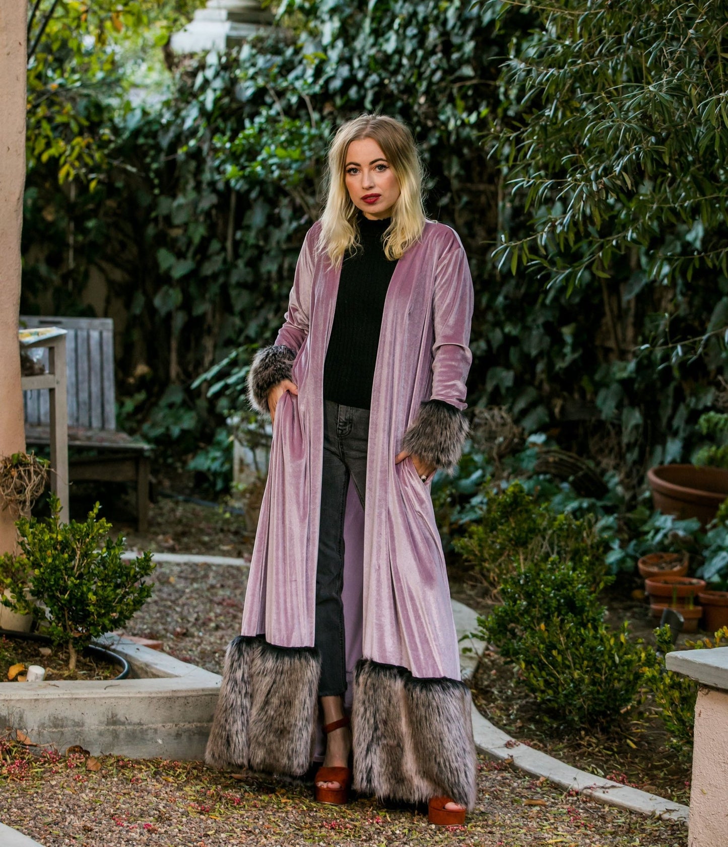 Jennafer Grace Blush Velvet Faux Fur Jacket - Unique Vintage - Womens, TOPS, OUTERWEAR