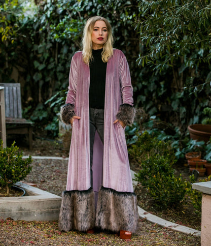 Jennafer Grace Blush Velvet Faux Fur Jacket - Unique Vintage - Womens, TOPS, OUTERWEAR