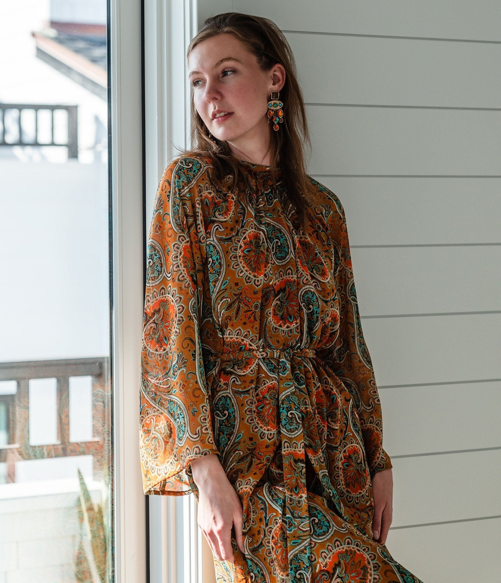 Jennafer Grace Carmel Paisley Midi Dress - Unique Vintage - Womens, DRESSES, MIDI