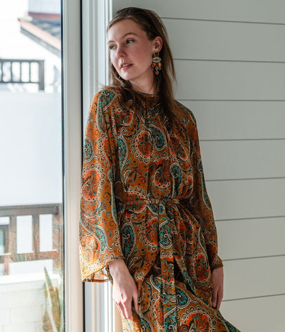 Jennafer Grace Carmel Paisley Midi Dress - Unique Vintage - Womens, DRESSES, MIDI