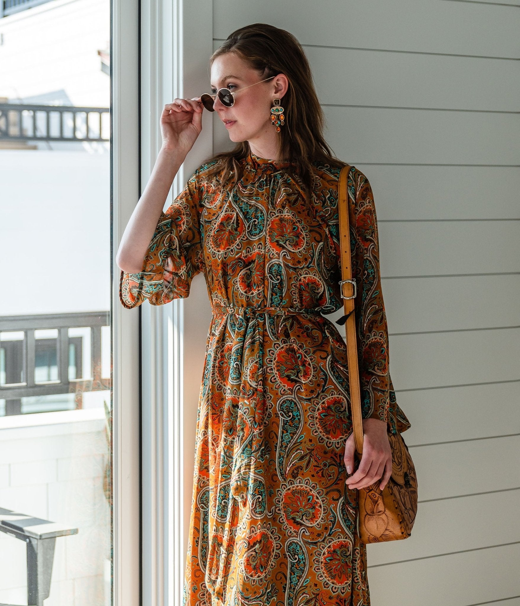Jennafer Grace Carmel Paisley Midi Dress - Unique Vintage - Womens, DRESSES, MIDI