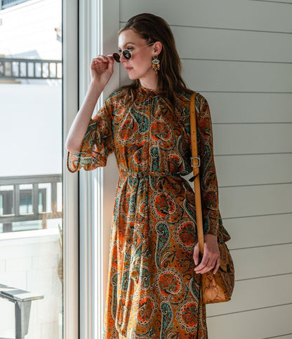 Jennafer Grace Carmel Paisley Midi Dress - Unique Vintage - Womens, DRESSES, MIDI