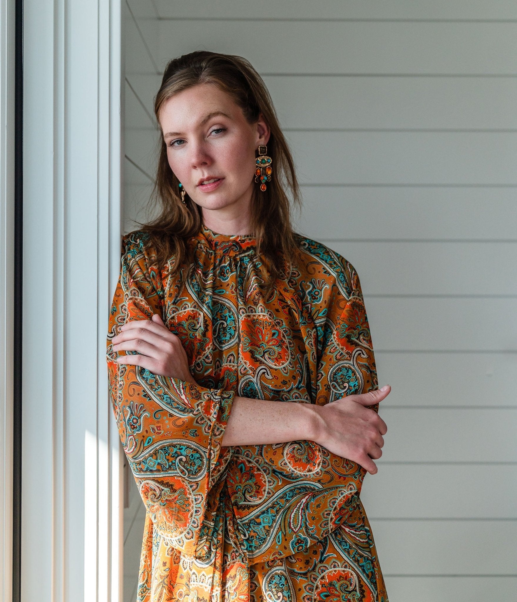 Jennafer Grace Carmel Paisley Midi Dress - Unique Vintage - Womens, DRESSES, MIDI