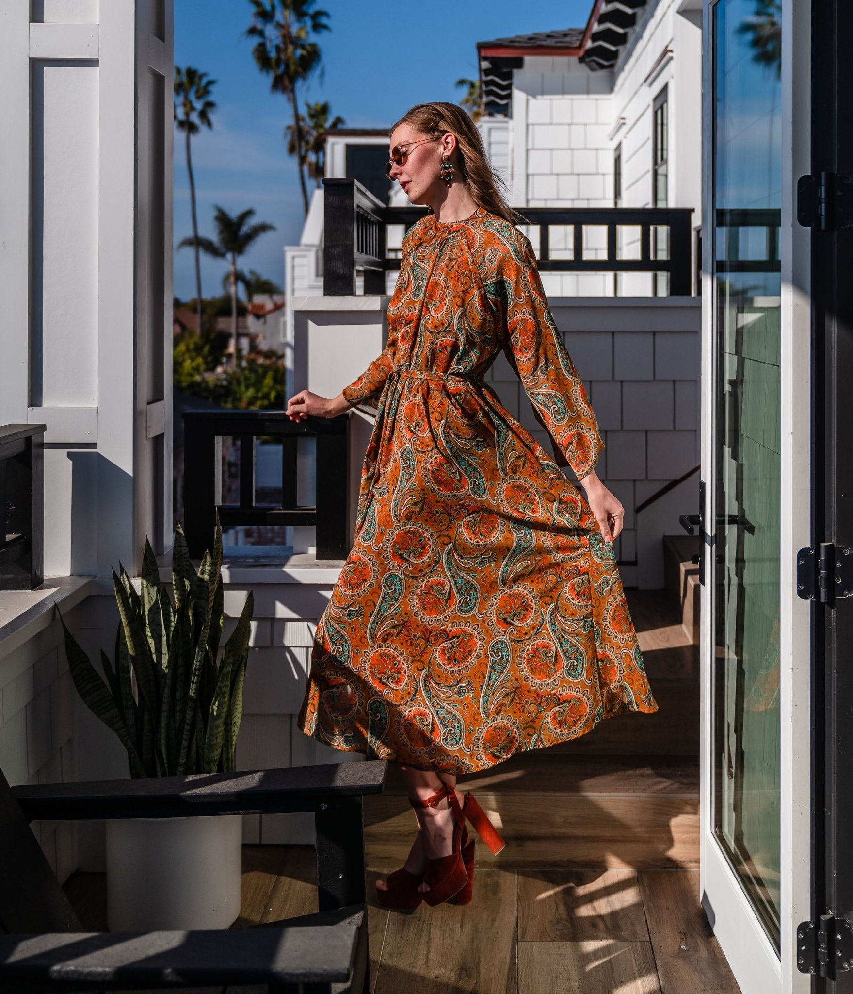 Jennafer Grace Carmel Paisley Midi Dress - Unique Vintage - Womens, DRESSES, MIDI
