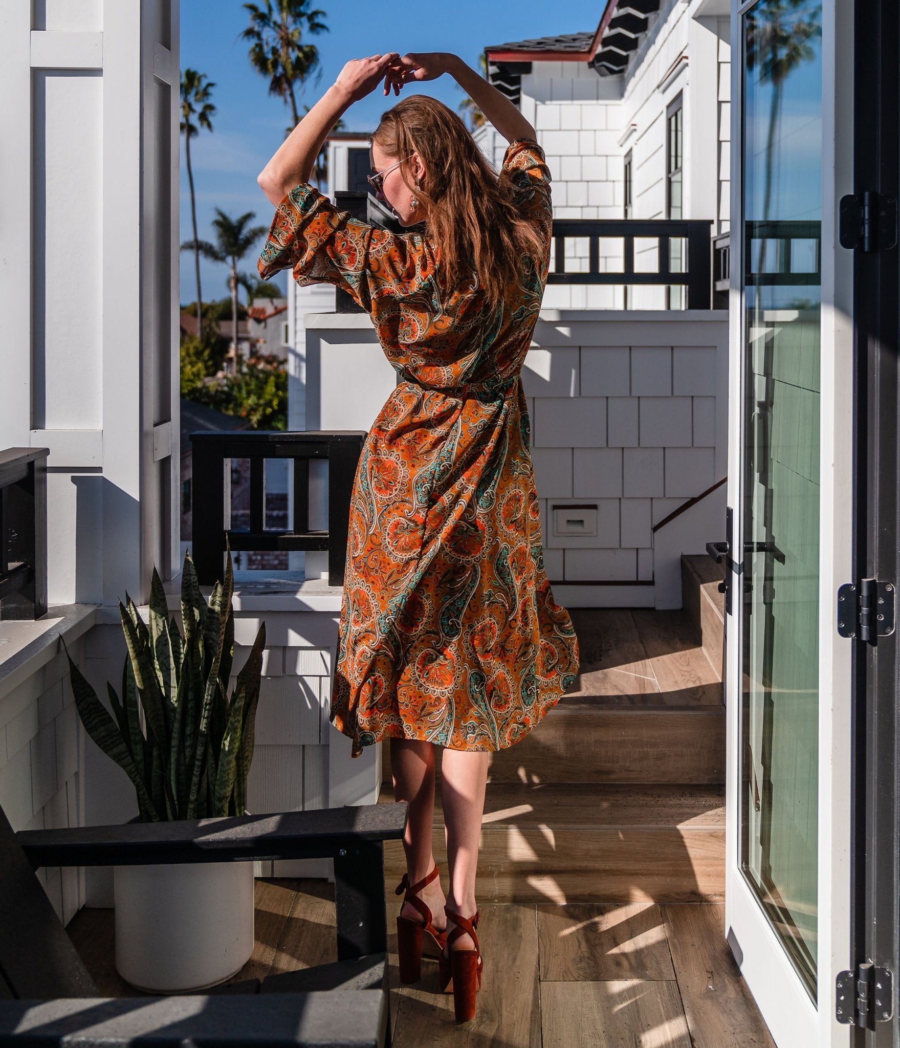 Jennafer Grace Carmel Paisley Midi Dress - Unique Vintage - Womens, DRESSES, MIDI
