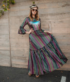 Jennafer Grace Iridescent Rainbow Stripe Planet Queen Carnivale Ruffle Dress - Unique Vintage - Womens, DRESSES, FIT & FLARE