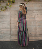 Jennafer Grace Iridescent Rainbow Stripe Planet Queen Carnivale Ruffle Dress - Unique Vintage - Womens, DRESSES, FIT & FLARE
