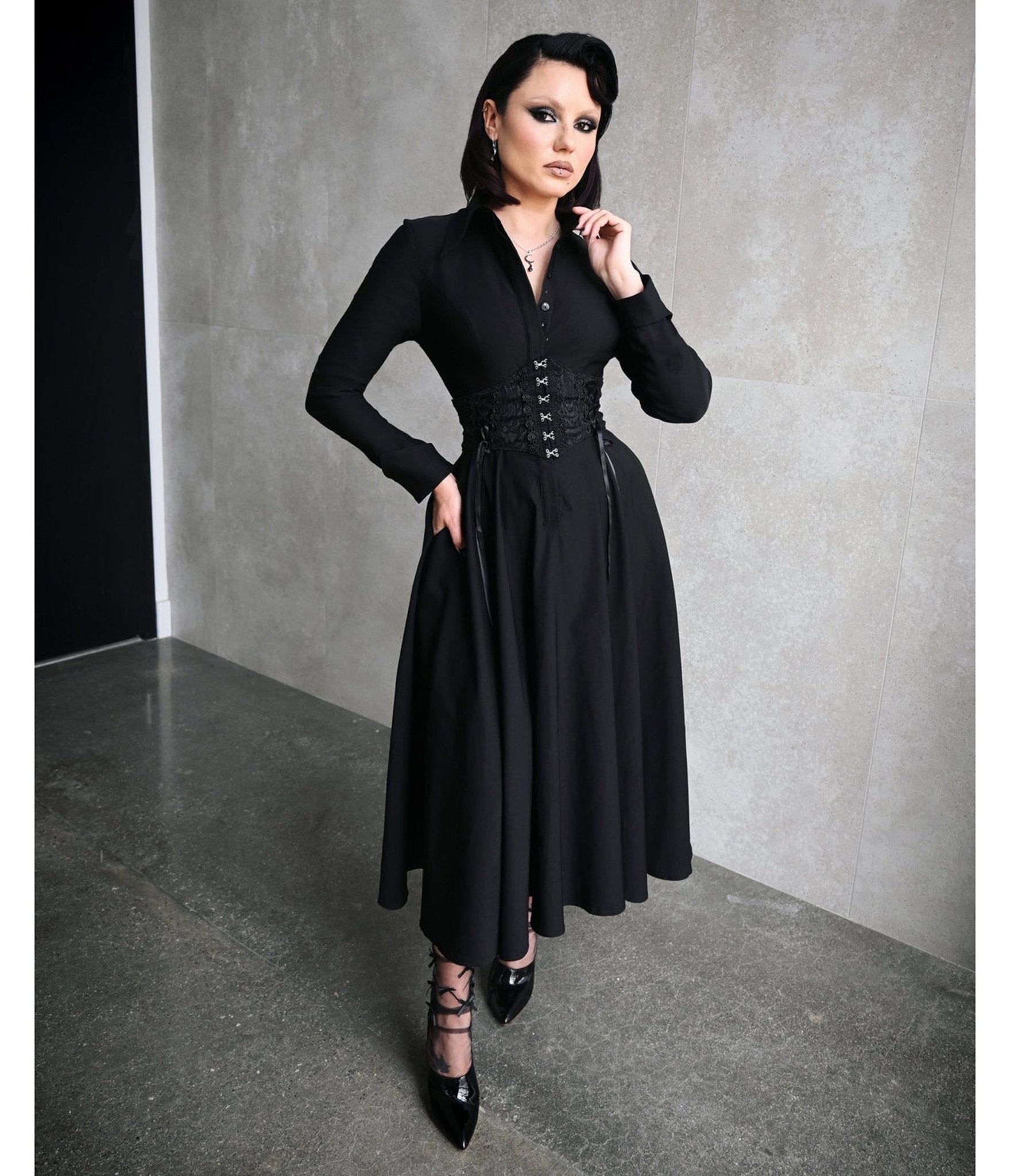 Katakomb Black Homemaker Midi Dress - Unique Vintage - Womens, DRESSES, MAXI