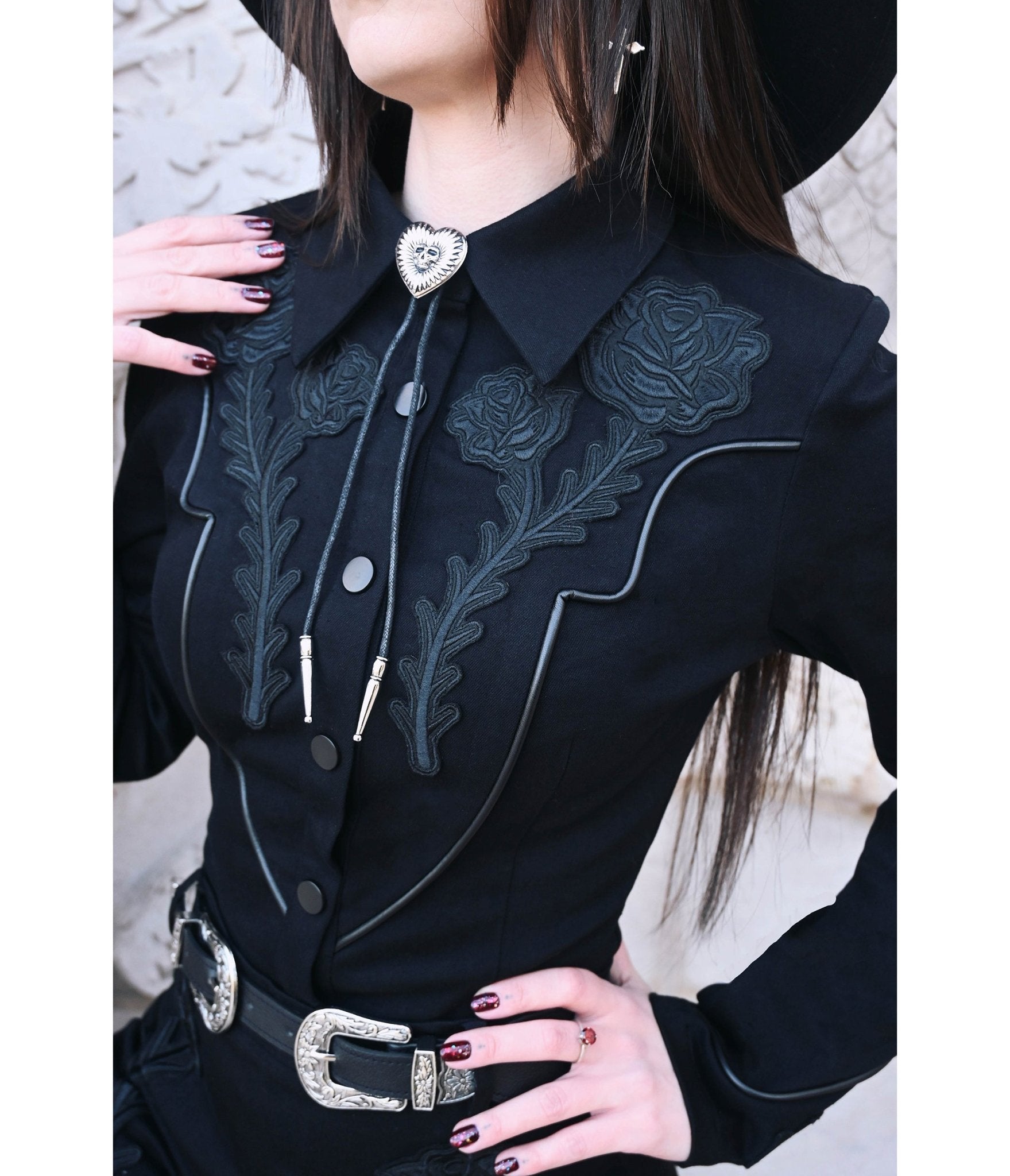 Katakomb Black Western Dallas Blouse - Unique Vintage - Womens, TOPS, WOVEN TOPS